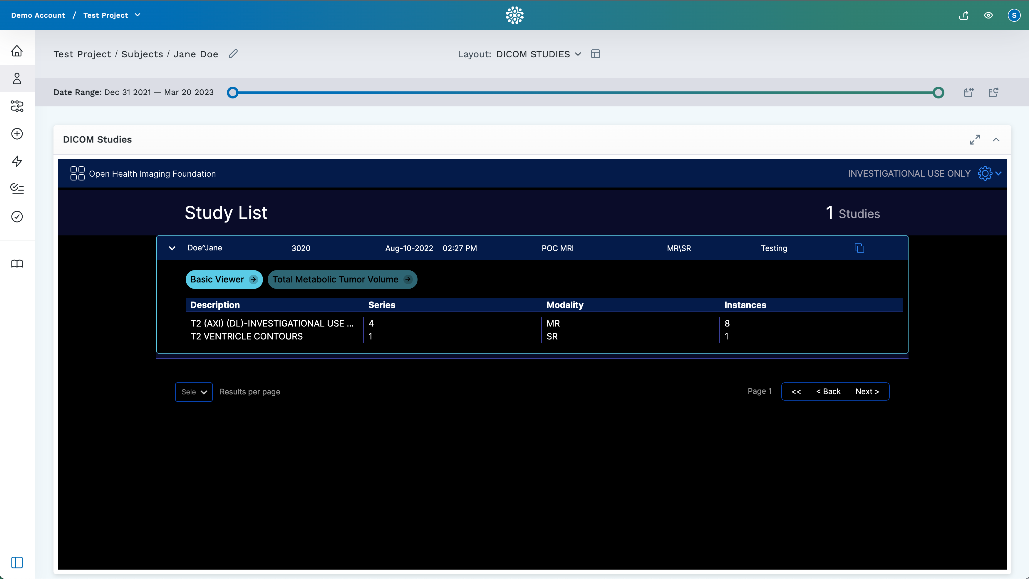 DICOM Studies List View