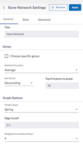 Gene Expression Network Settings