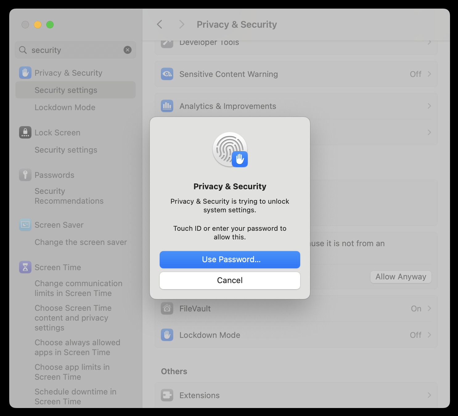 Allow life-export by using your password or touchid